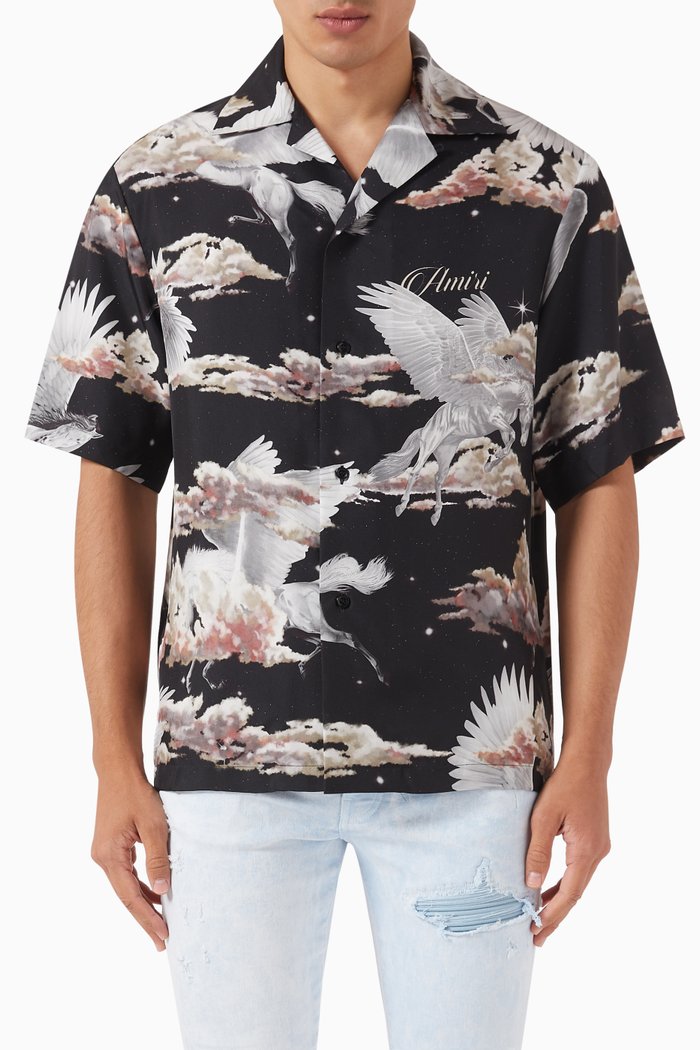 

Pegasus Bowling Shirt in Silk, Black