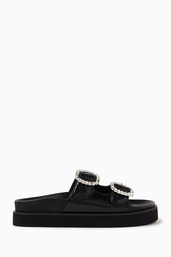 

Fardilo Rhinestone Buckle Sandals in Leather, Black