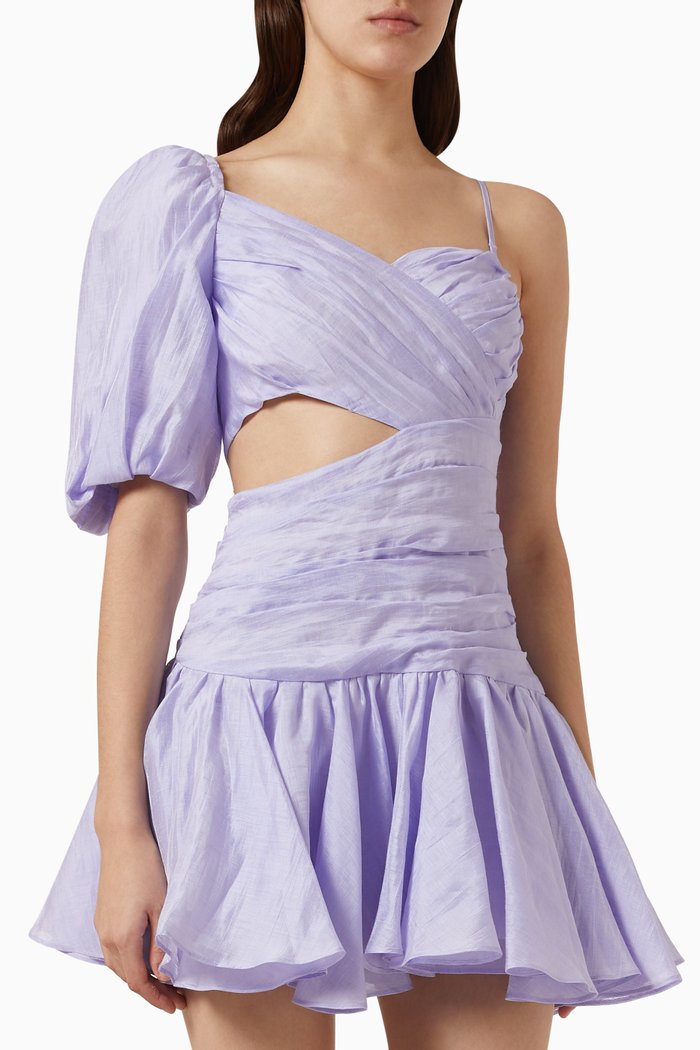 Cornaline Draped Mini Dress in Linen-blend, Purple