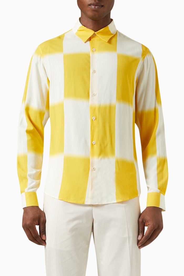 Check Print Flowing Shirt in Viscose, Yellow