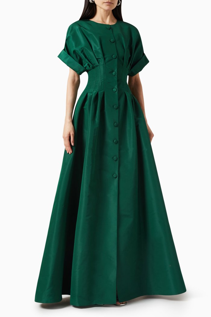 

Fitted Button-up Maxi Dress in Silk, Green