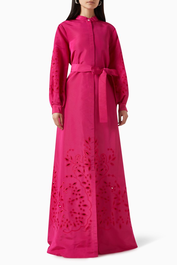

Floral Pattern Hem Maxi Dress in Silk, Pink