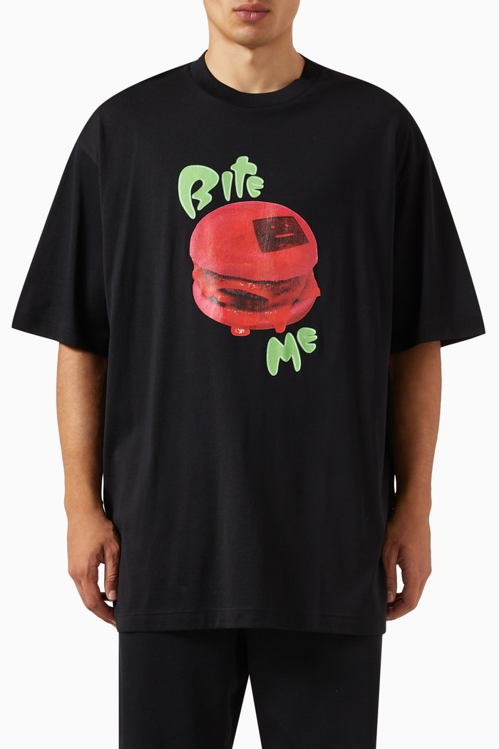 Graphic Burger Print T-shirt in Cotton, Black