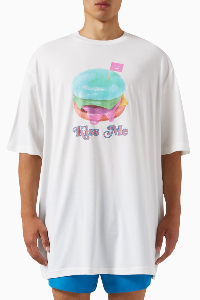 Graphic Burger Print T-shirt in Cotton, White