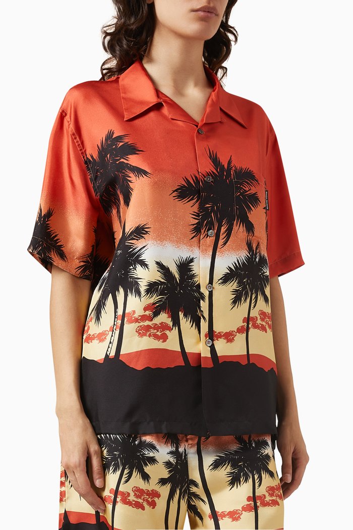

Degradé Palms Bowling Shirt in Cotton, Orange