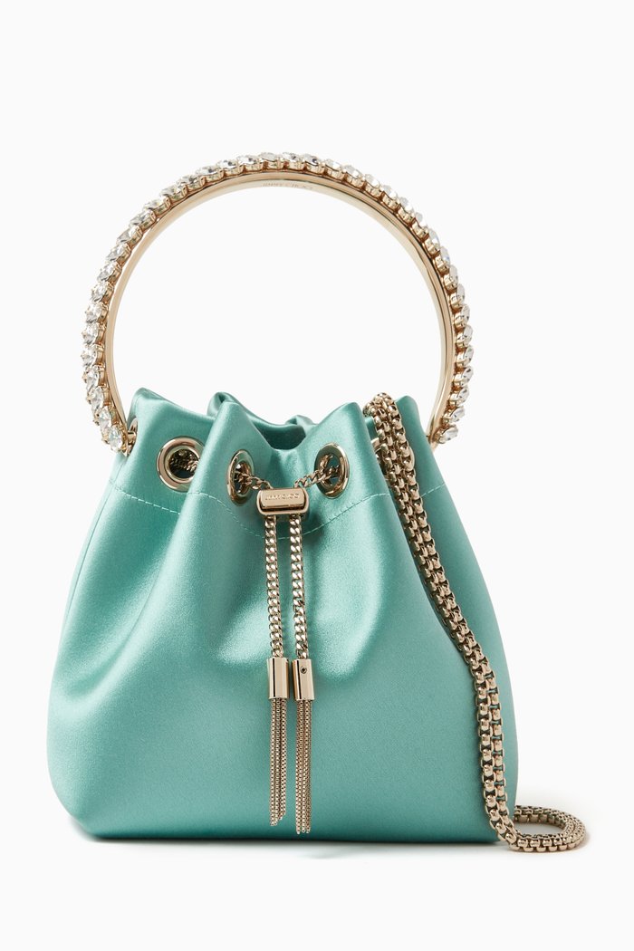 

Bon Bon Bag with Crystal Handle in Responsible Satin, Green