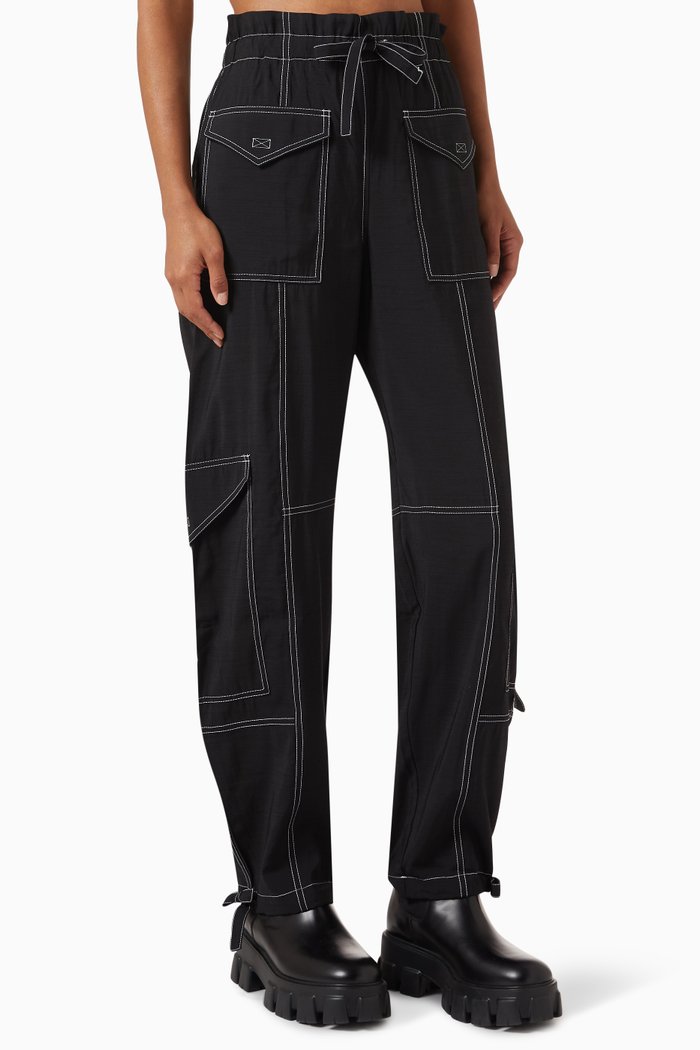 

Contrast-stitch Drawstring Pants, Black