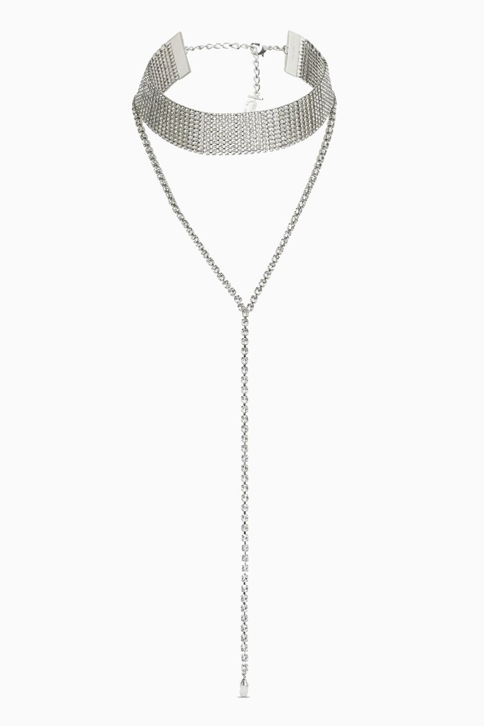 

Saeda Crystal Necklace in Silver-finish Brass