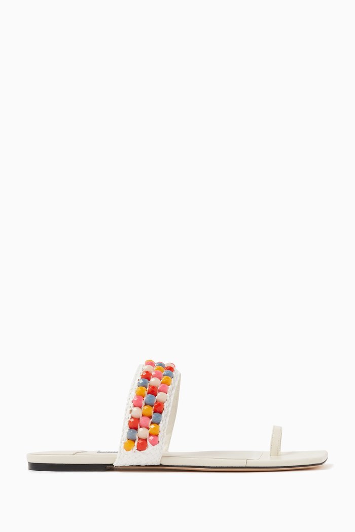 

Amoure Bead-embellishment Sandals in Leather, White