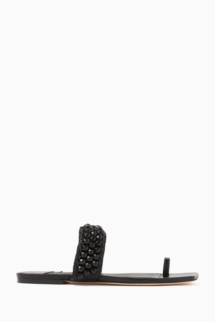 

Amoure Bead-embellishment Sandals in Leather, Black