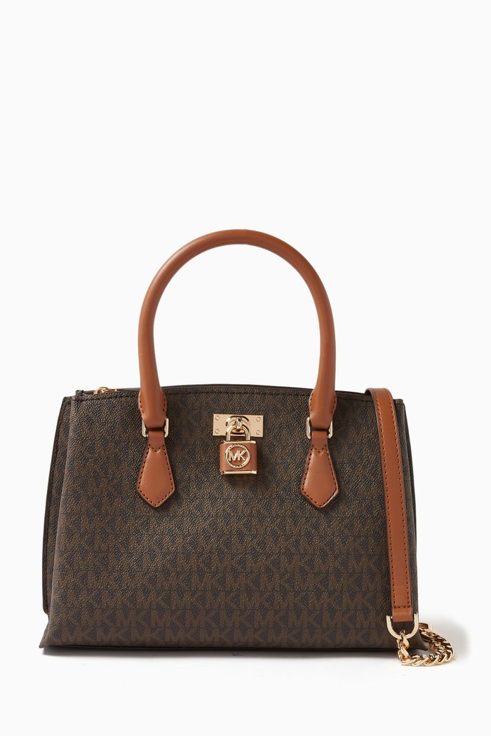 

Small Ruby Top Handle Satchel Bag in Faux leather, Brown