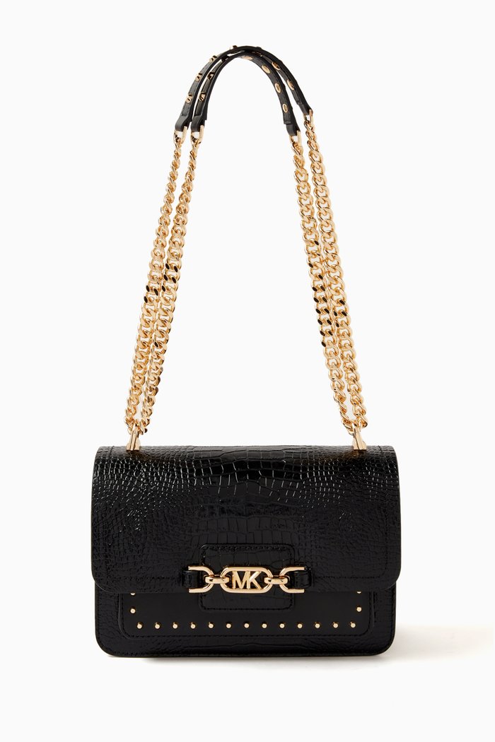 

Large Heather Chain-linked Shoulder Bag in Leather, Black