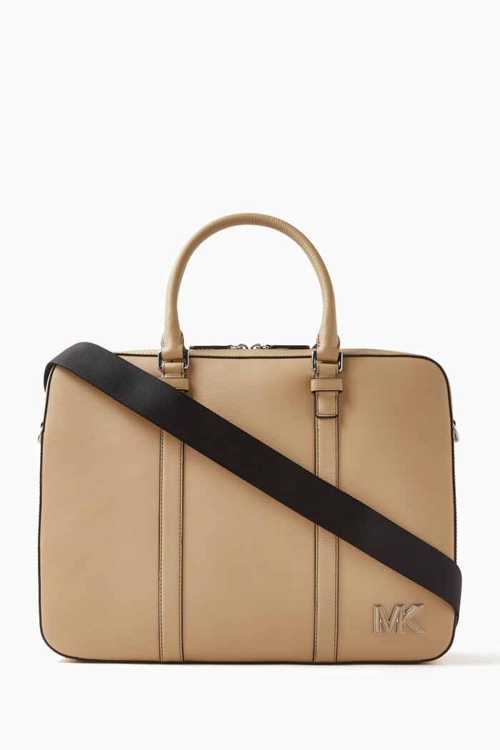 

Hudson Commuter Briefcase in Saffiano & Pebbled Leather, Brown