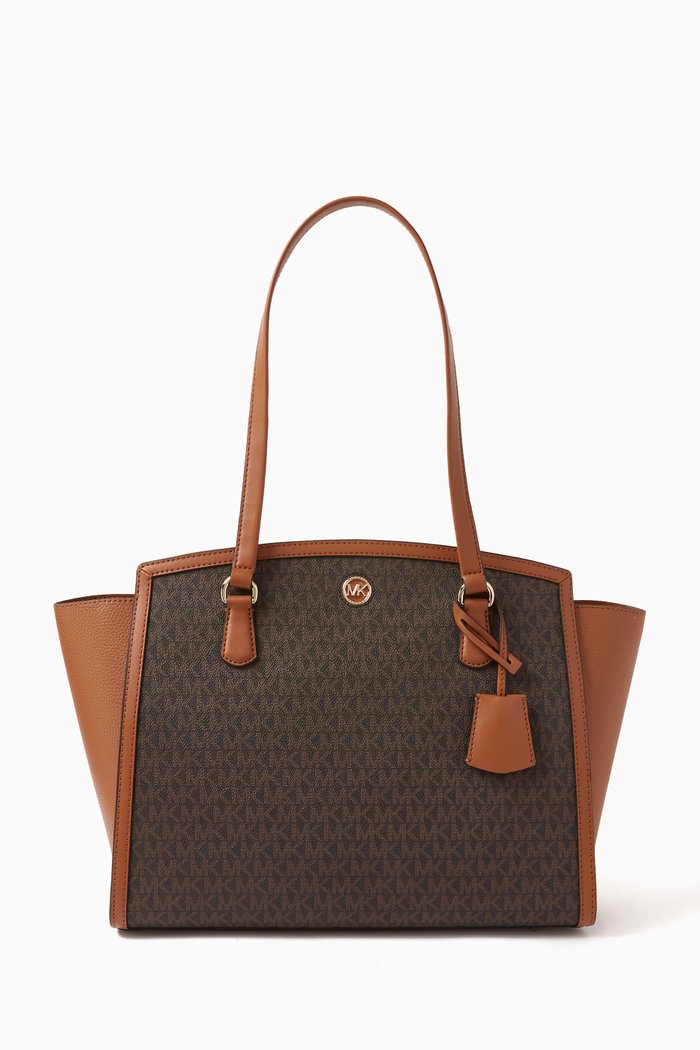 

Large Chantal Monogram Tote Bag in Canvas &Leather, Brown