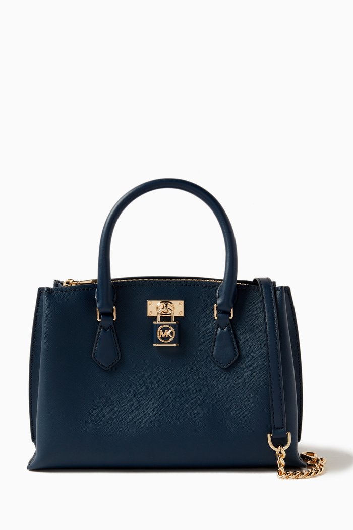 

Small Ruby Padlock Satchel Bag in Leather, Blue