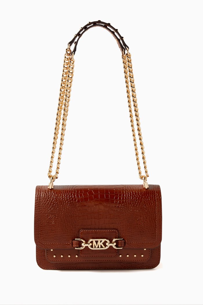 

Large Heather Chain-linked Shoulder Bag in Leather, Brown