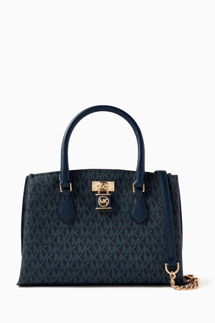 

Small Ruby Padlock Satchel Bag in Leather, Blue