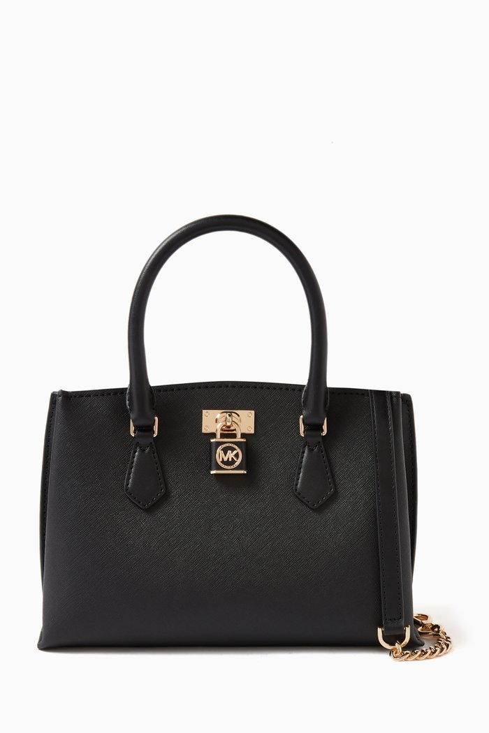 

Small Ruby Padlock Satchel Bag in Leather, Black