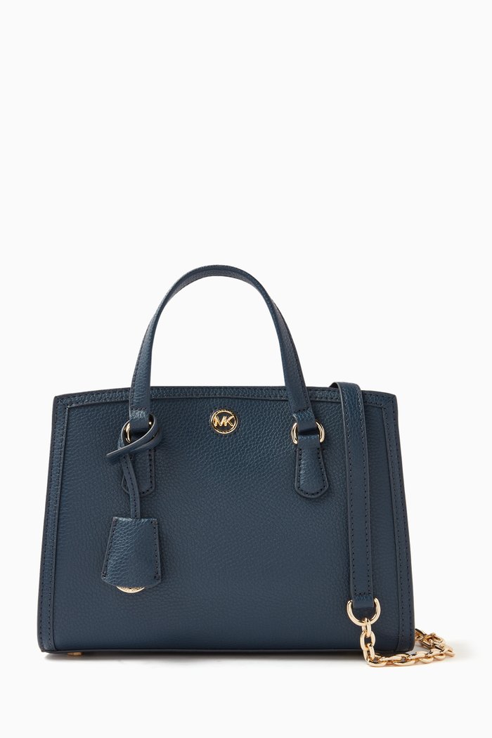 

Small Chantal Zip Messenger Bag in Leather, Blue