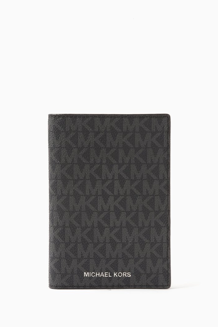Logo Passport Wallet in Canvas & Leather, Black