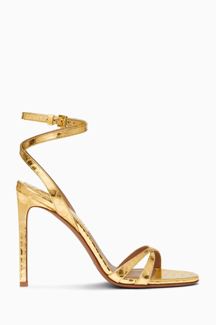 

Chrissy Runway Sandals in Metallic Croc-embossed Leather, Gold