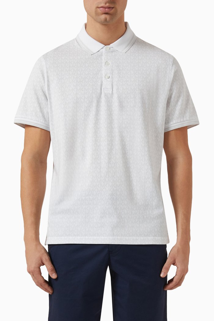 

Greenwich All-over Logo Print Polo in Cotton Jersey, White