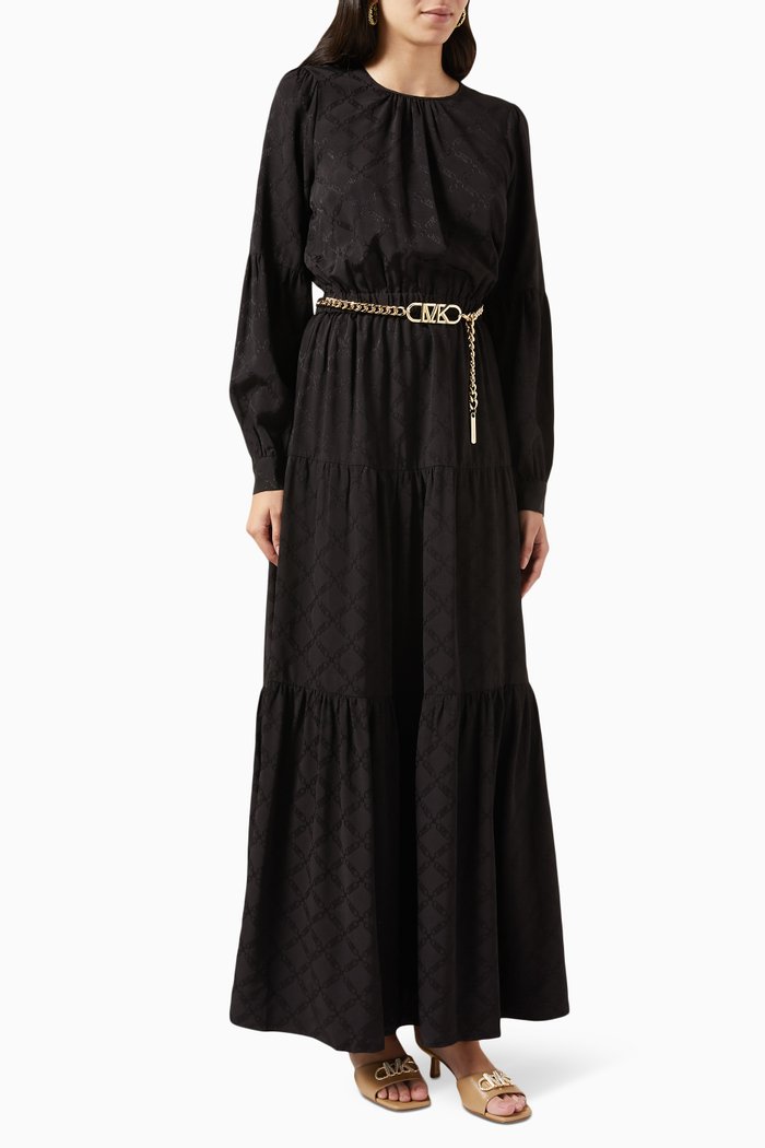 

Belted Maxi Dress in Logo-jacquard, Black