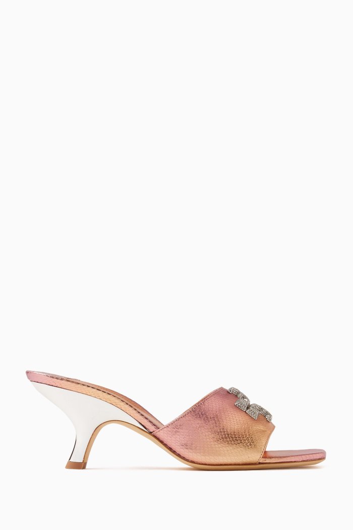 

Eleanor Pavé 65 Mule Sandals in Metallic Snake-embossed Leather, Grey