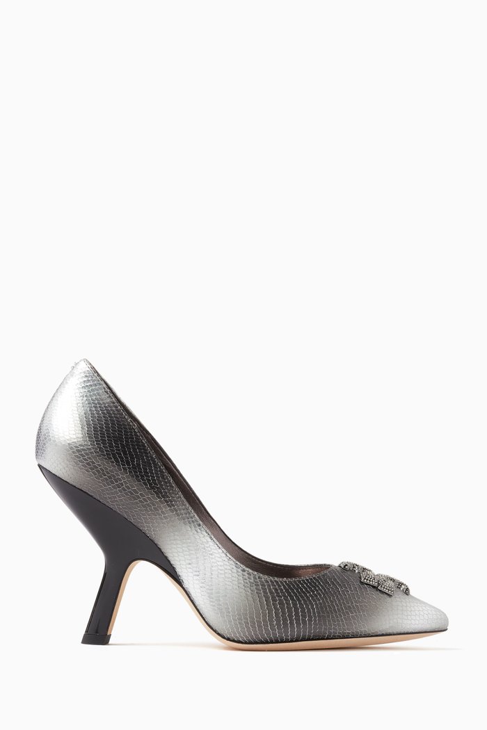 

Eleanor Pavé 100 Pumps in Metallic Snake-embossed Leather, Silver