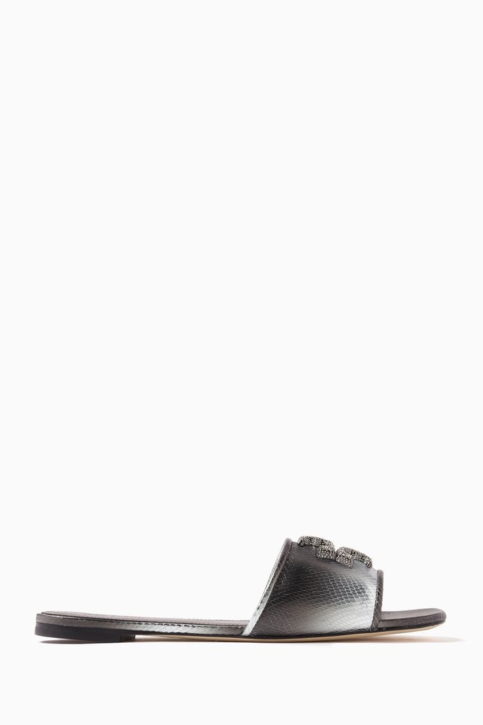 

Eleanor Pavé Wide Fit Slides in Metallic Snake-embossed Leather, Grey