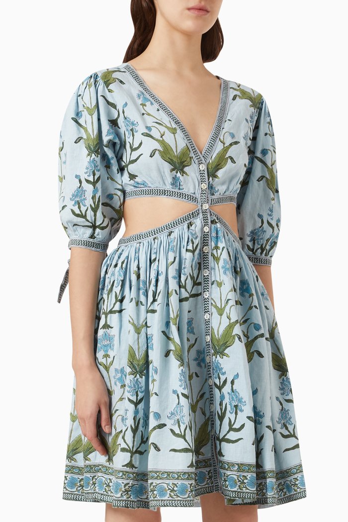 

Cora Mini Dress in Linen, Blue