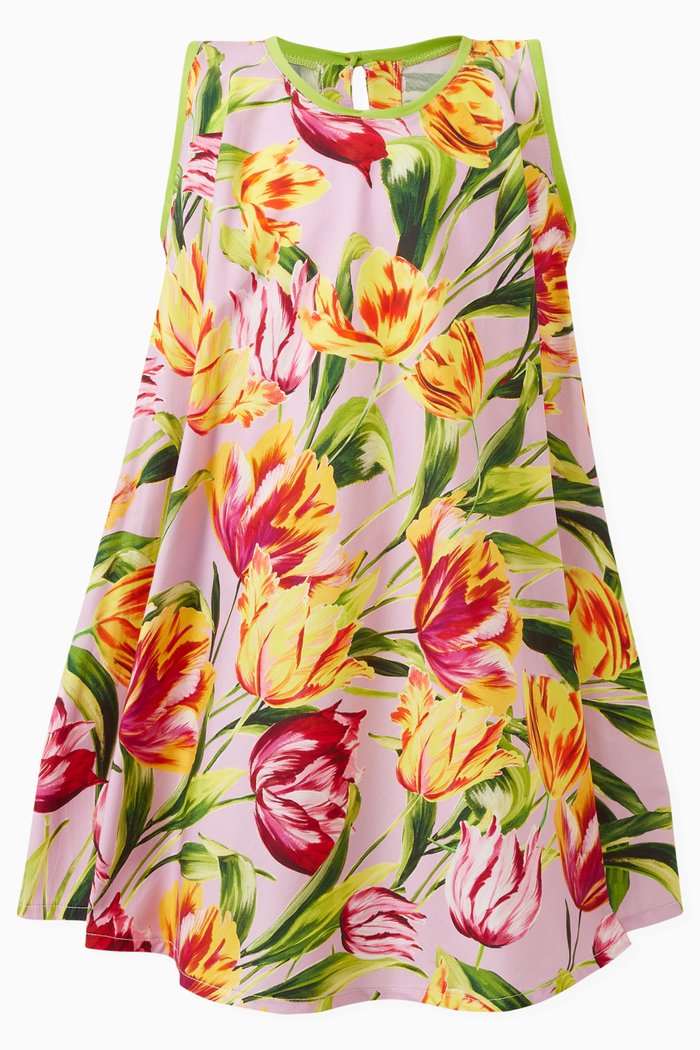

Dun Tulip Print Dress in Cotton, Multicolour