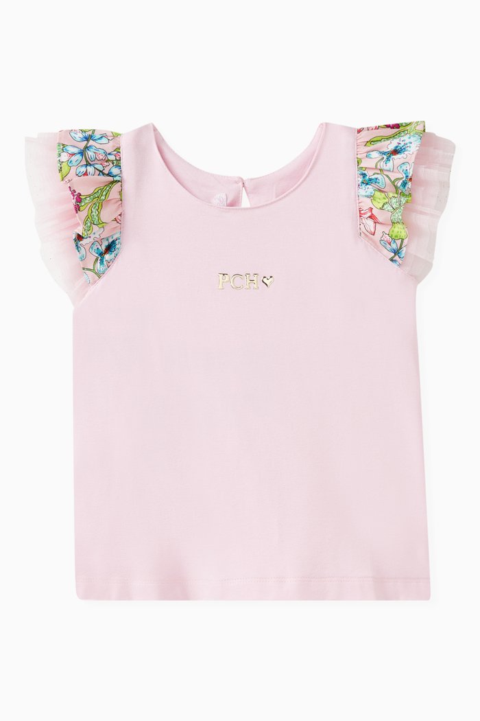 Goya Floral Print Sleeves T-shirt in Cotton, Pink