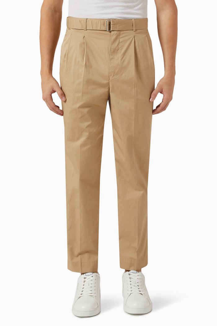 

Belted Trousers in Cotton Stretch, Brown
