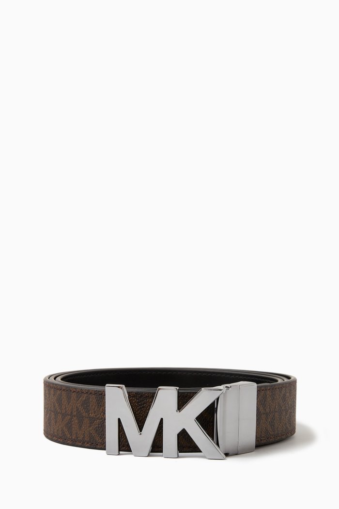 

Reversible Logo Buckle Belt in Coated Canvas & Leather, Black