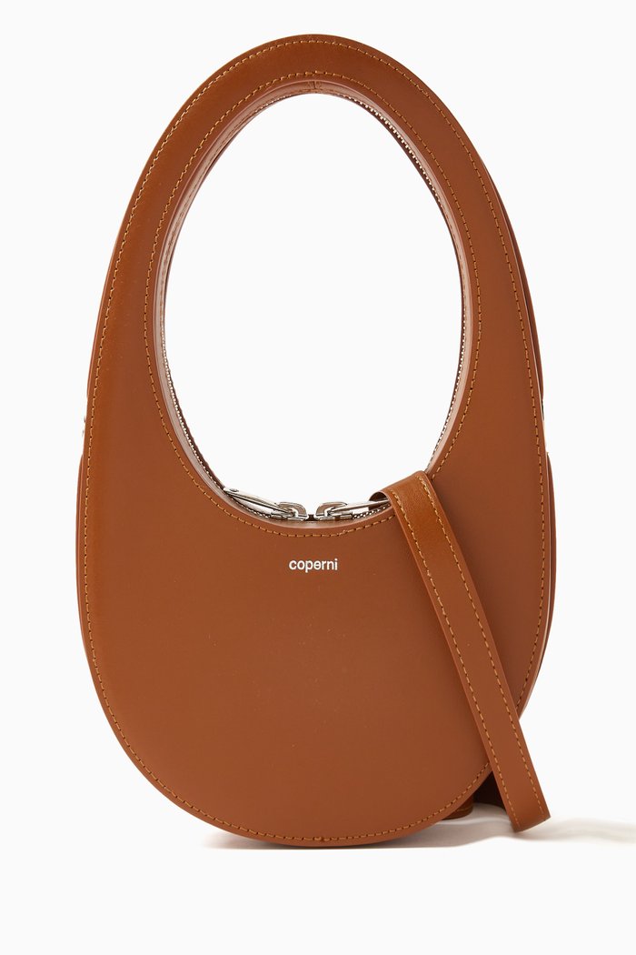 

Mini Swipe Crossbody Bag in Leather, Brown