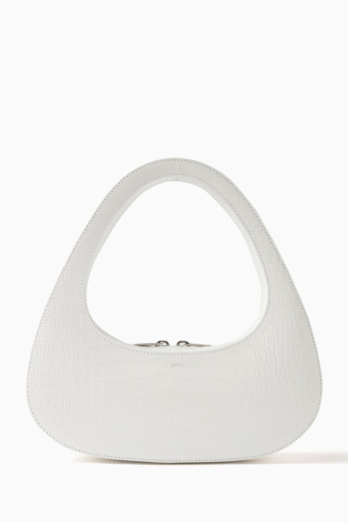 

Baguette Swipe Bag in Crocodile-embossed Leather, White