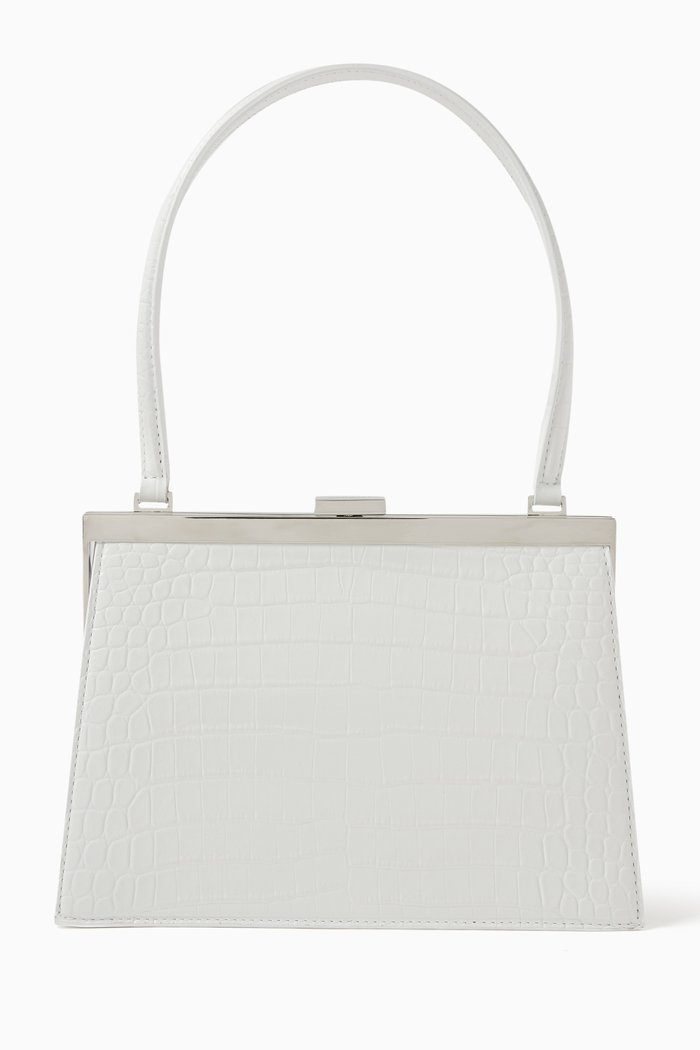 Mini Lady Bag in Croc-embossed Leather, White