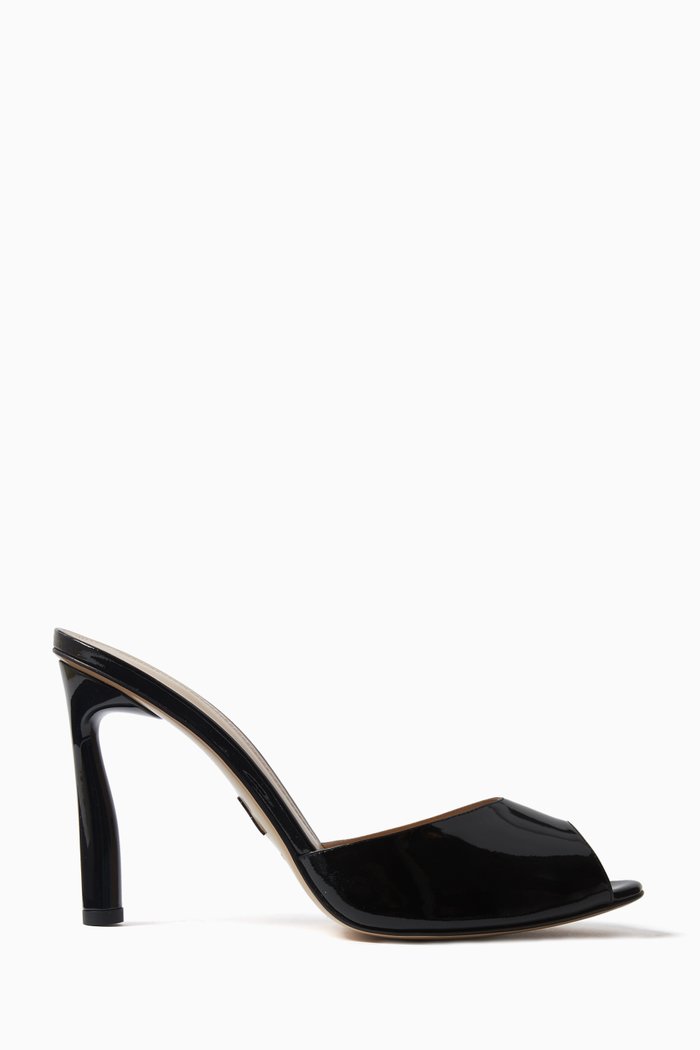 

Peep Toe 95 Mules in Patent Leather, Black