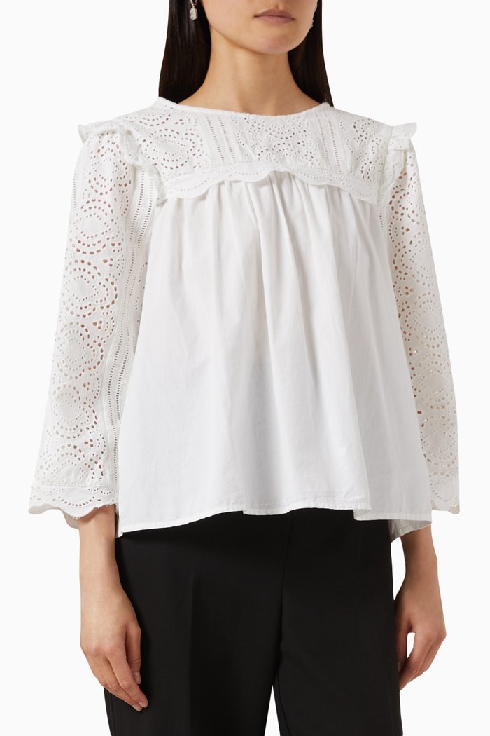 Broderie Anglais Top in Organic Cotton, White