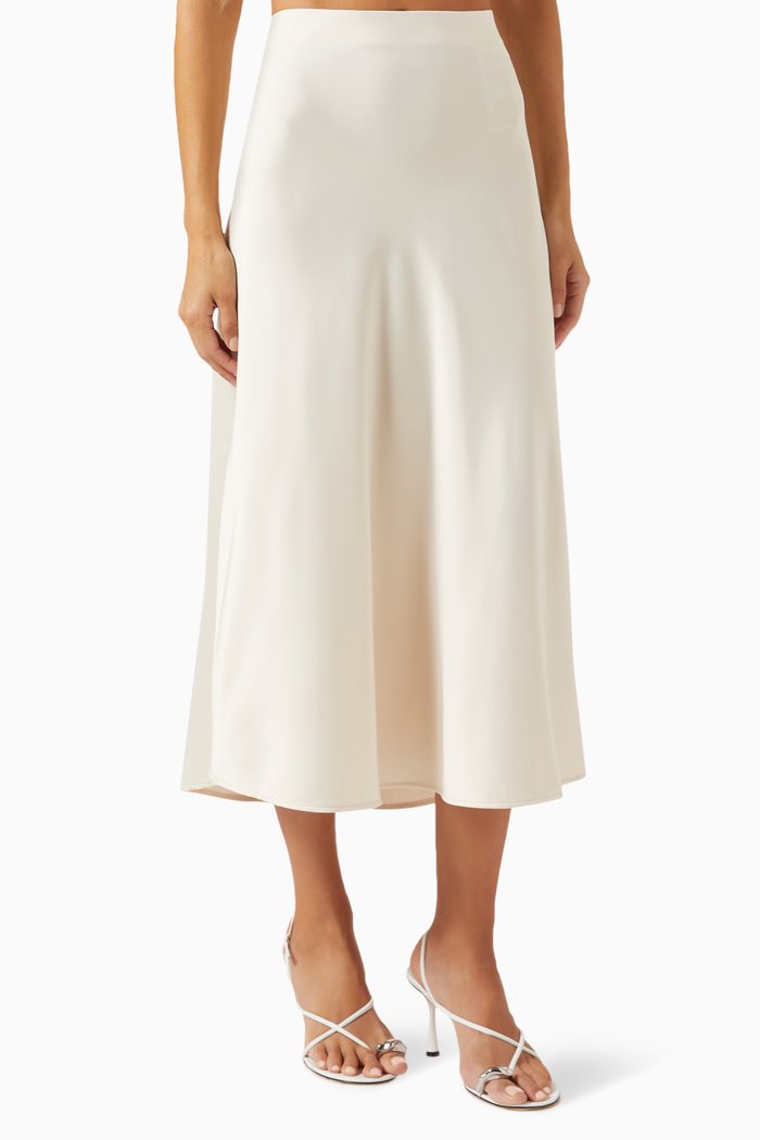 

Rachelle Midi Skirt in Satin, Neutral