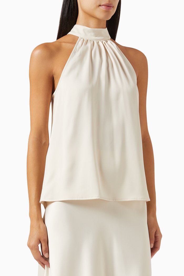 

Rachelle Halterneck Top in Satin, Neutral