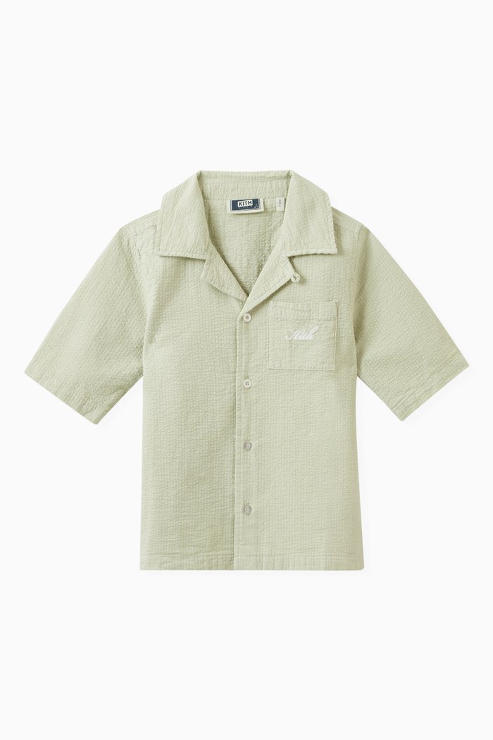 

Textured Camp Shirt in Cotton, Green