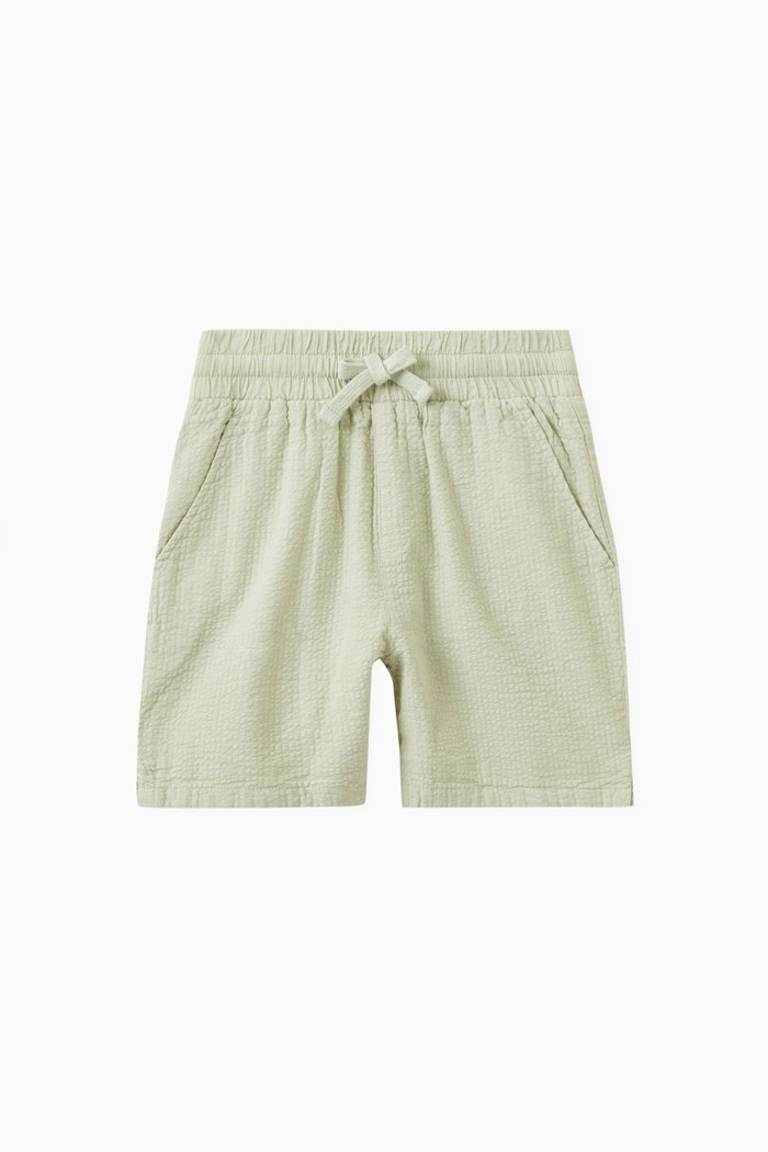 

Textured Camp Shorts in Seersucker, Green
