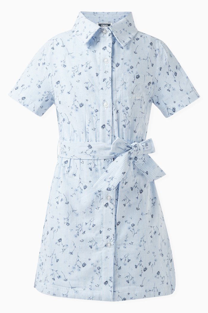 

Mia Printed Shirt Dress in Cotton, Blue