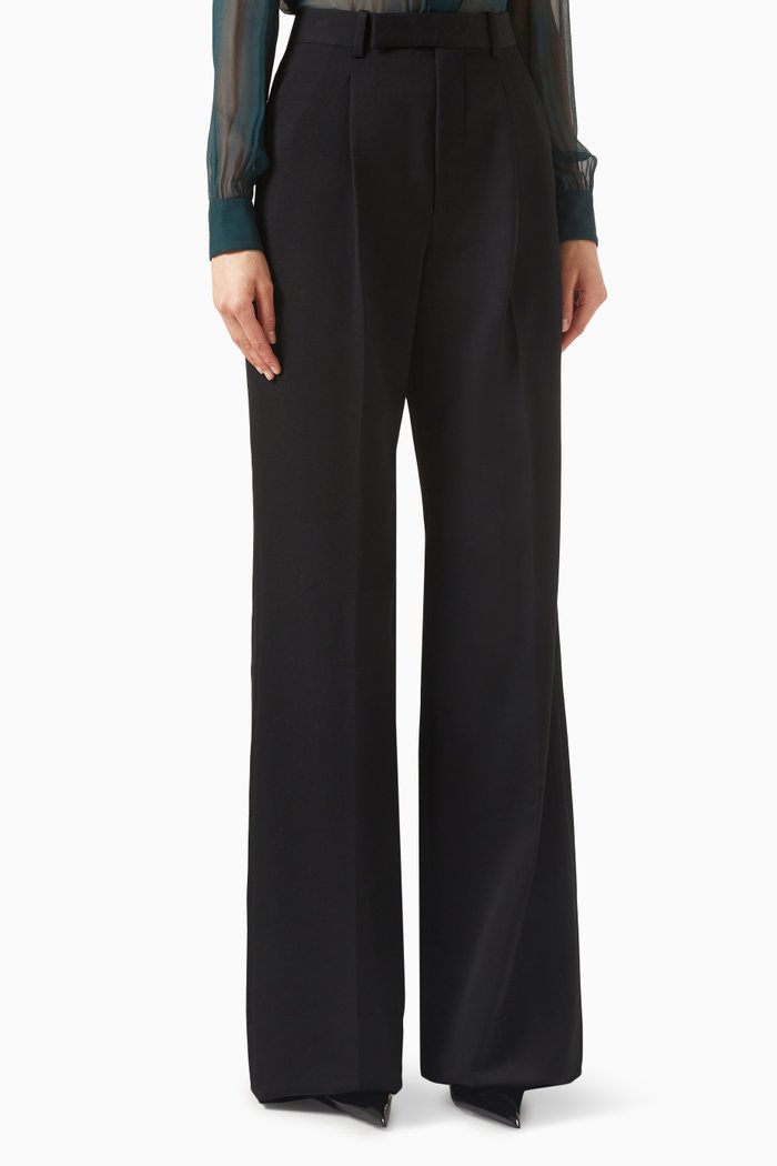 High-waist Flared Pants in Wool, Black