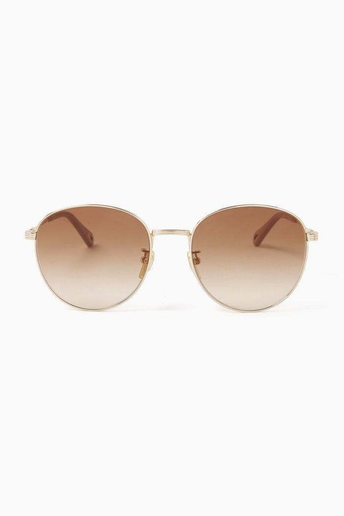 

Round Frame Sunglasses in Metal, Gold