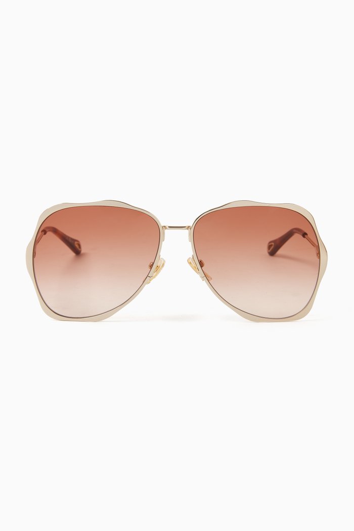 

Curve Aviator Sunglasses in Metal, Gold