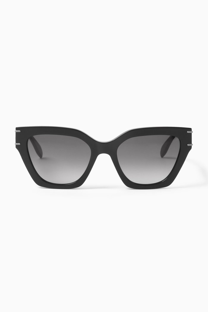 Engraved Logo Rectangular Sunglasses in Recycled Acetate, Black