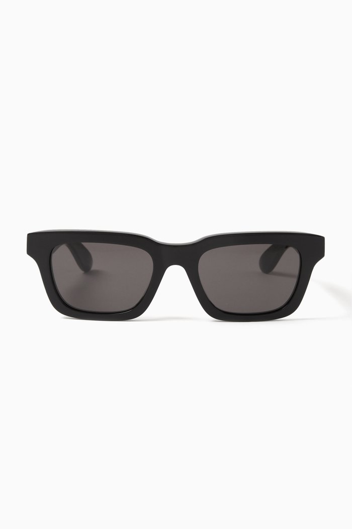 Embossed Logo Rectangle Sunglasses in Recycled Acetate, Black